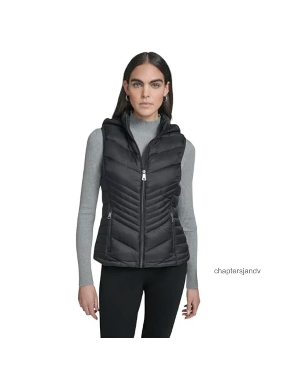 Calvin Klein Lightweight Hooded Quilted Puffer Vest Zip Pockets Sleeveless